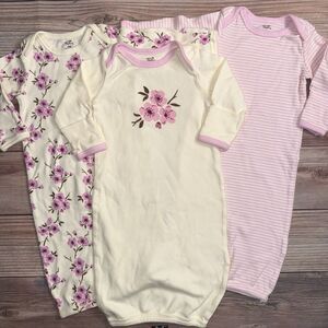 Touched By Nature Baby Girl Organic Cotton Long-sleeve Gowns 3pk, Cherry Blossom